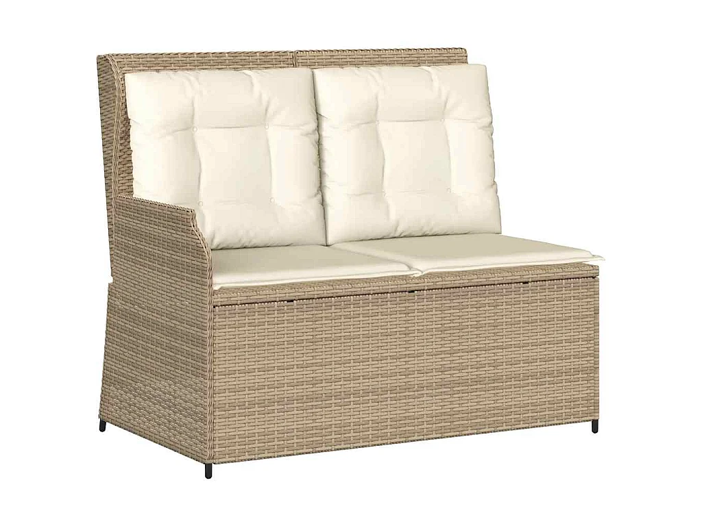 Panca Reclinabile da Giardino con Cuscini Beige in Polyrattan