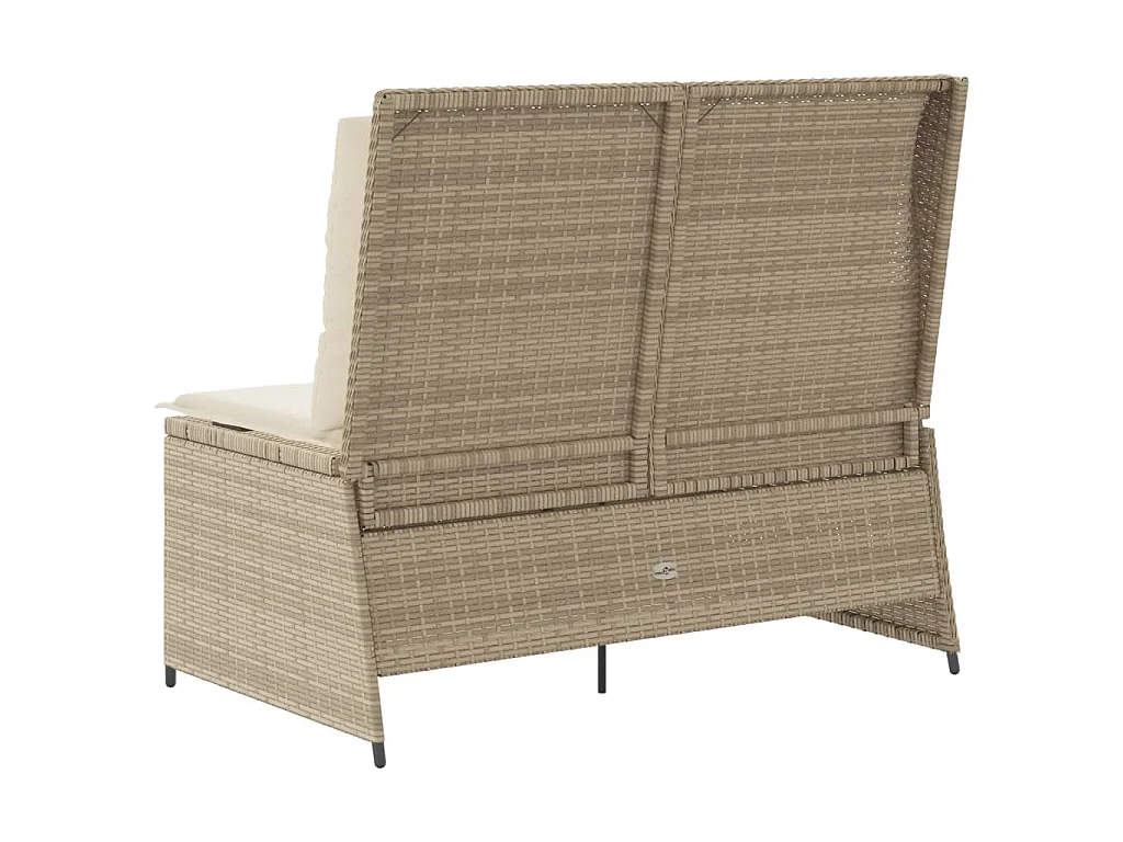 Panca Reclinabile da Giardino con Cuscini Beige in Polyrattan