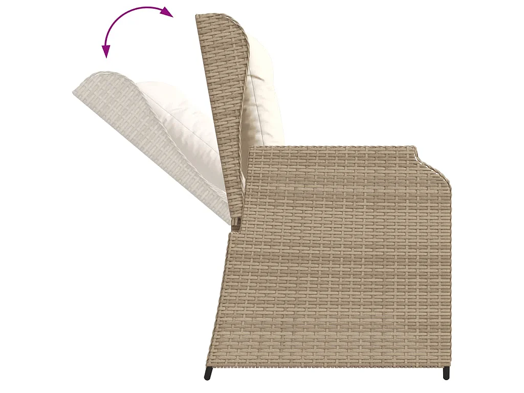 Panca Reclinabile da Giardino con Cuscini Beige in Polyrattan
