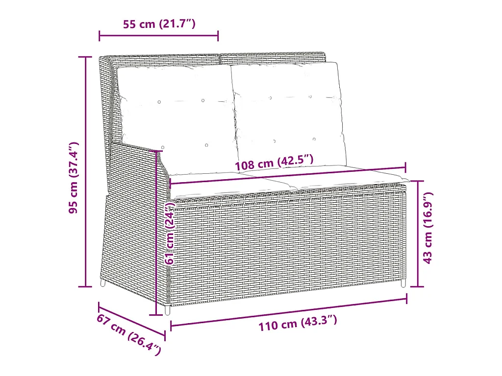 Panca Reclinabile da Giardino con Cuscini Beige in Polyrattan