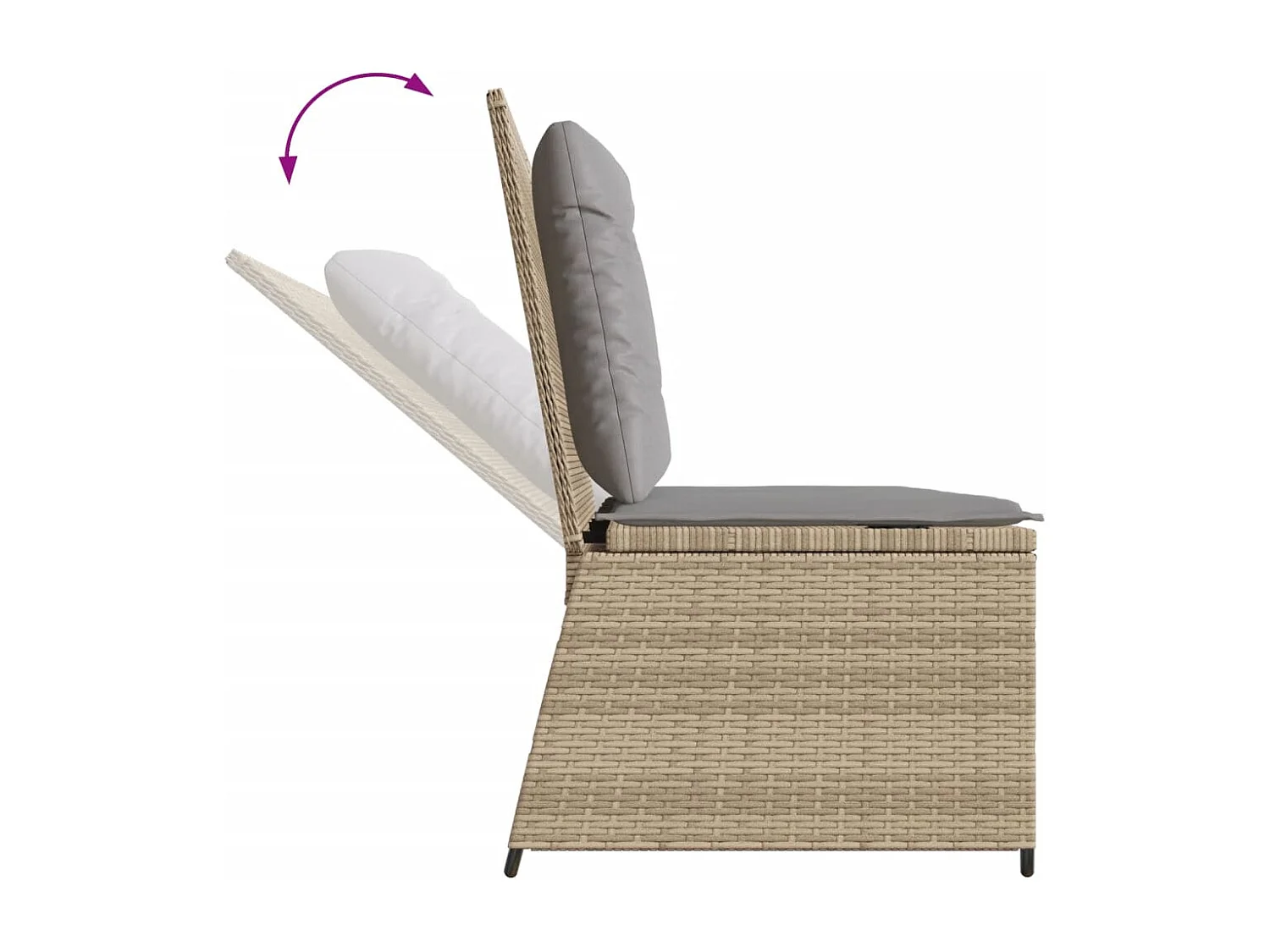 Banc inclinable de jardin avec coussins beige résine tressée