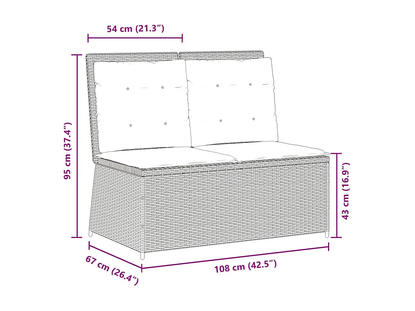 Banc inclinable de jardin avec coussins beige résine tressée