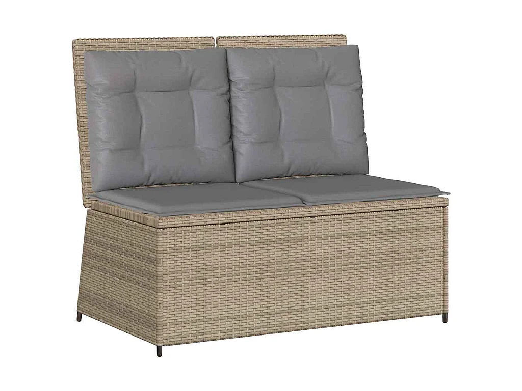 Panca Reclinabile da Giardino con Cuscini Beige in Polyrattan