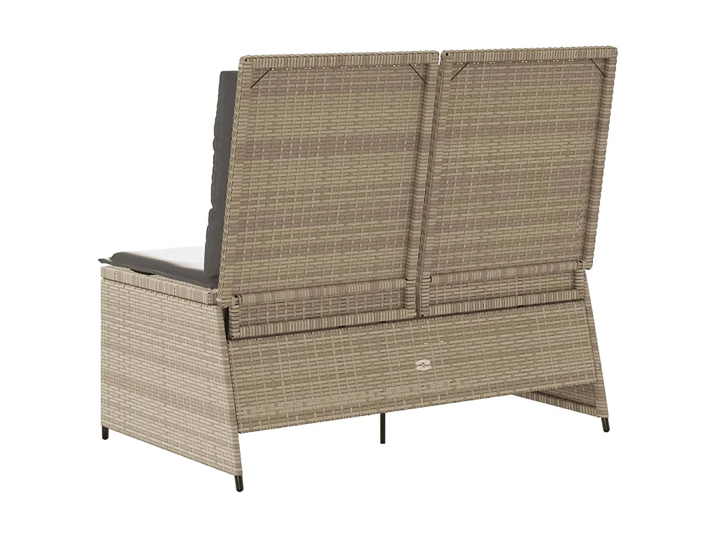 Panca Reclinabile da Giardino con Cuscini Beige in Polyrattan