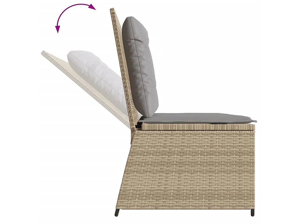 Panca Reclinabile da Giardino con Cuscini Beige in Polyrattan