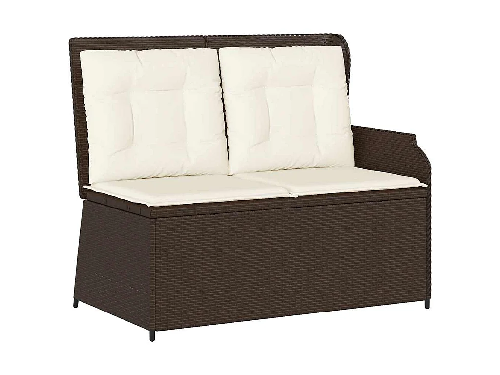 Panca Reclinabile da Giardino con Cuscini Marrone in Polyrattan