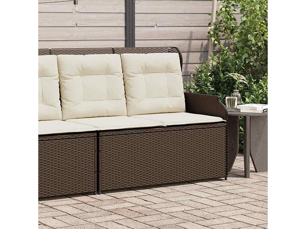 Panca Reclinabile da Giardino con Cuscini Marrone in Polyrattan