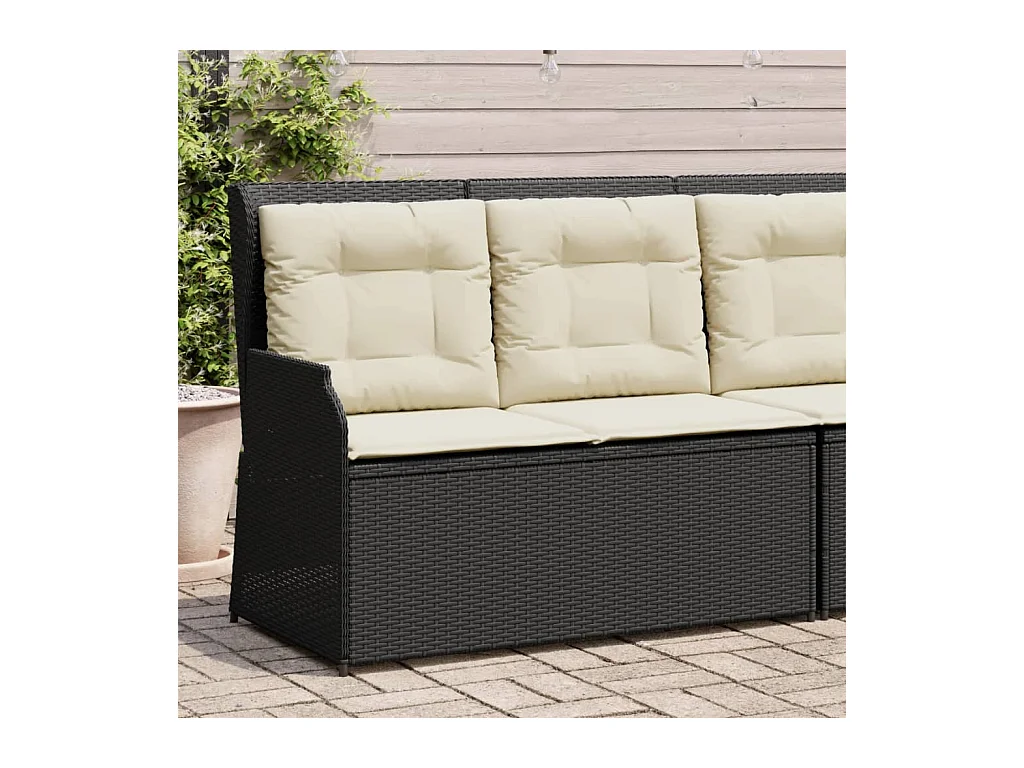 Banc inclinable de jardin avec coussins noir résine tressée