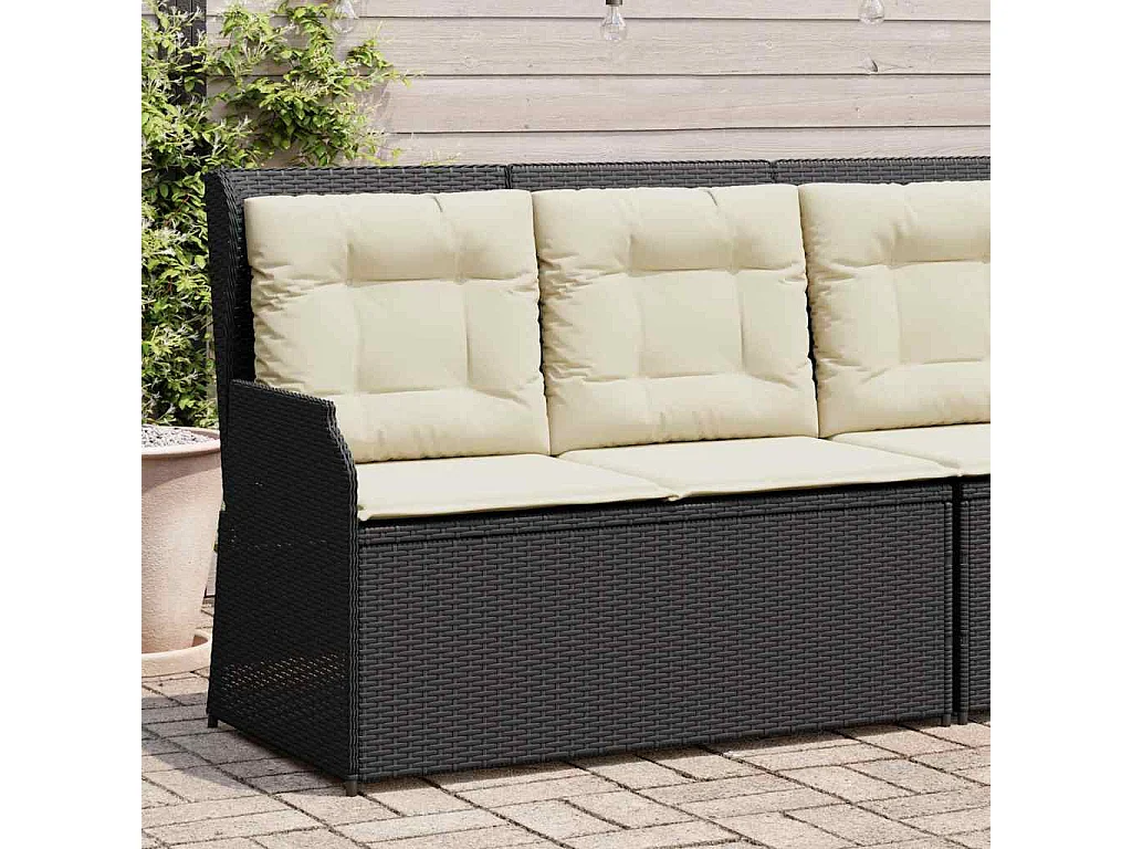 Panca Reclinabile da Giardino con Cuscini Nera in Polyrattan