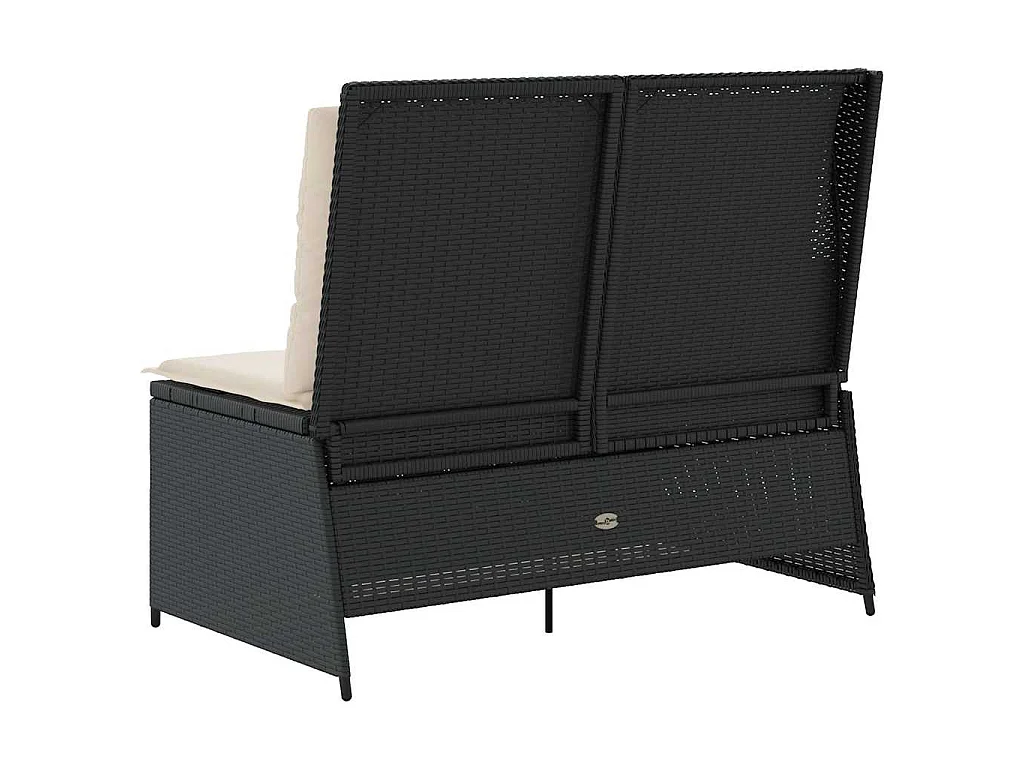 Banc inclinable de jardin avec coussins noir résine tressée