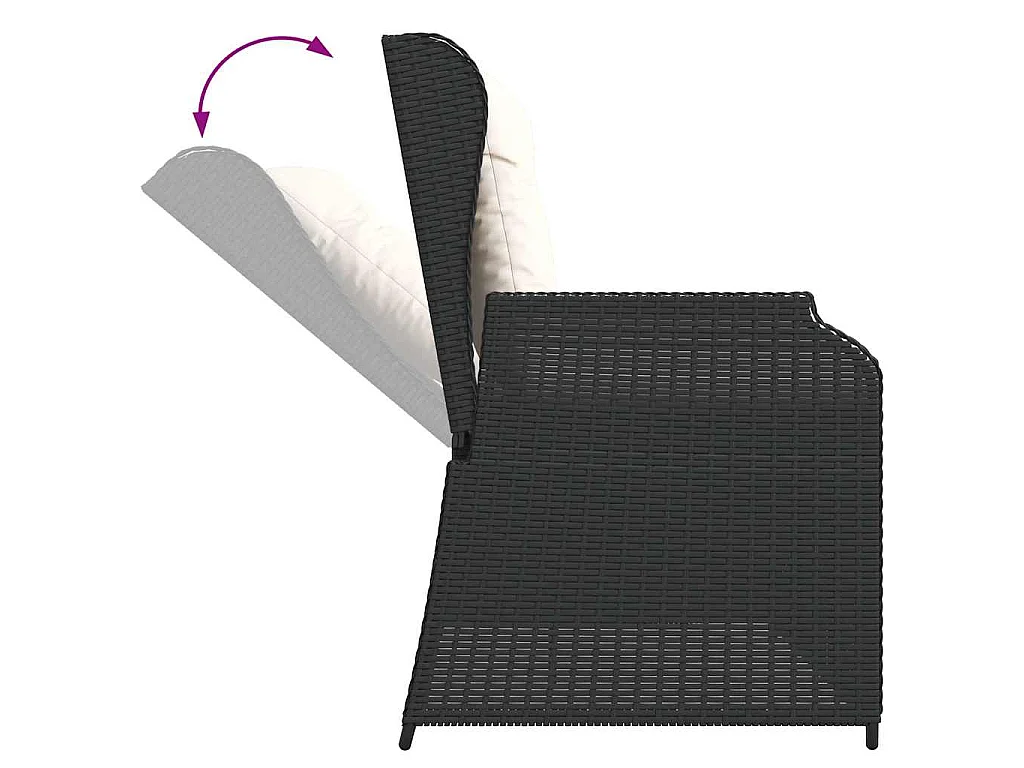 Banc inclinable de jardin avec coussins noir résine tressée