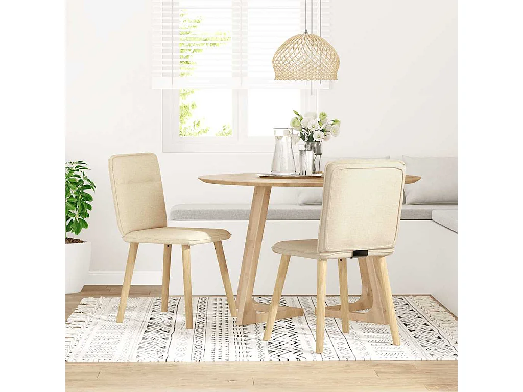 Cadeiras de jantar 2 pcs tecido cor creme