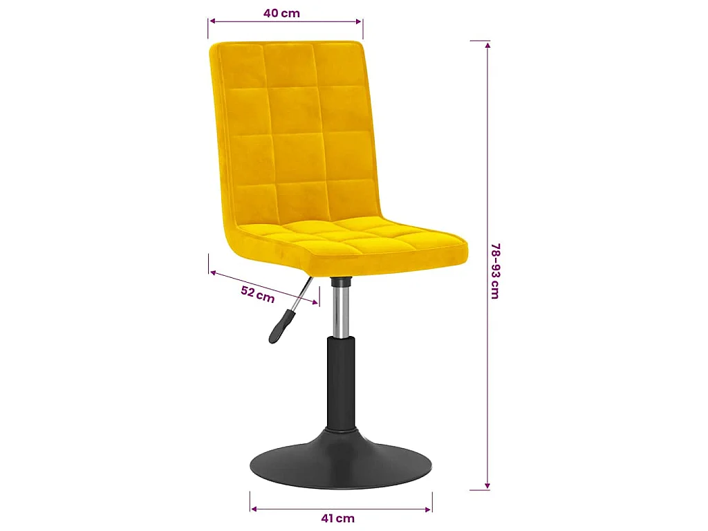 Chaises pivotantes à manger lot de 2 jaune moutarde velours