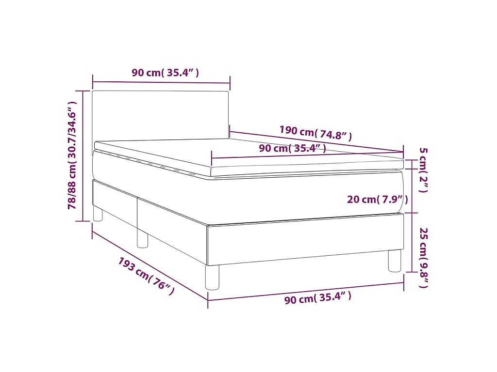 Boxspring met matras fluweel lichtgrijs 90x190 cm