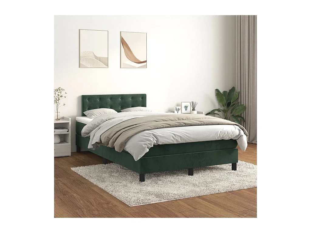 Sommier à lattes de lit et matelas Vert foncé 120x200cm Velours