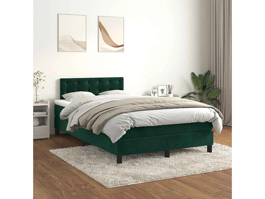 Boxspring met matras fluweel donkergroen 120x200 cm