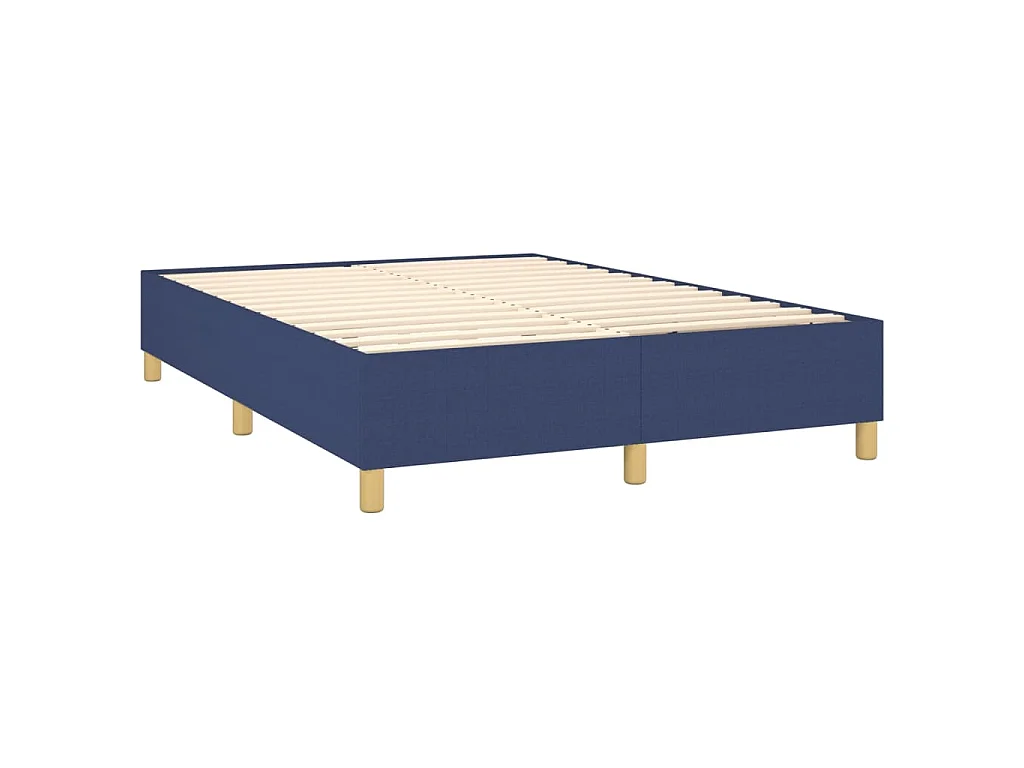 Cama box spring c/ colchão e LED 140x190 cm tecido azul