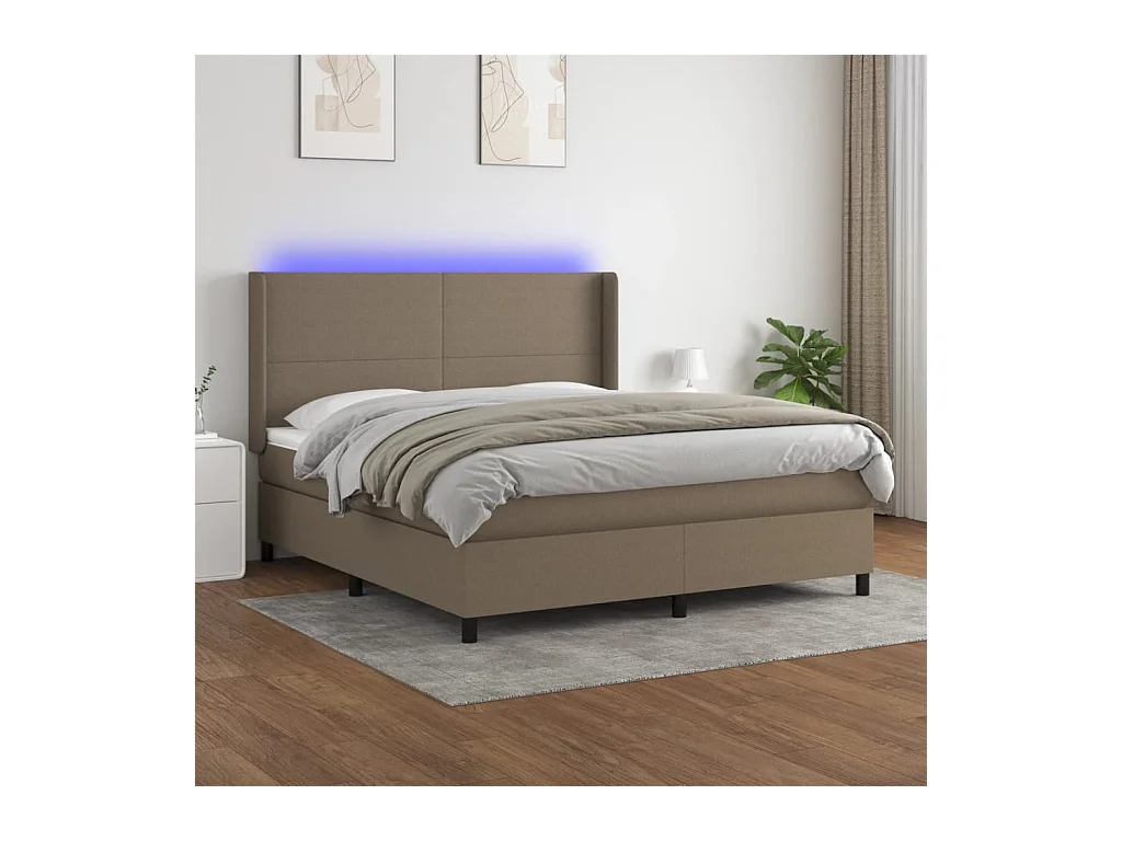 Cama box spring colchão/LED 180x200cm tecido cinza-acastanhado