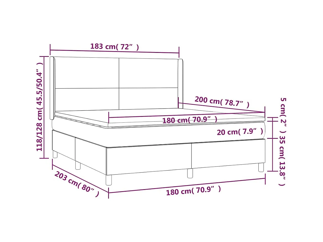 Cama box spring colchão/LED 180x200cm tecido cinza-acastanhado