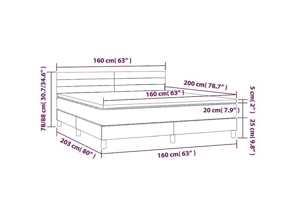 Sommier à lattes de lit et matelas Bleu foncé 160x200cm Velours