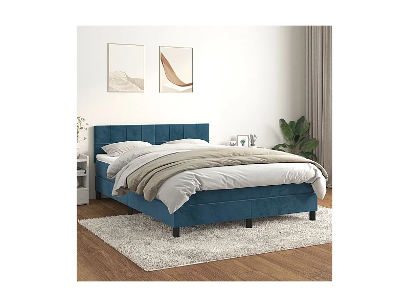 Boxspringbett mit Matratze Dunkelblau 140x200 cm Samt
