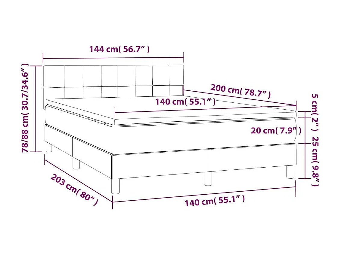 Boxspringbett mit Matratze Dunkelblau 140x200 cm Samt