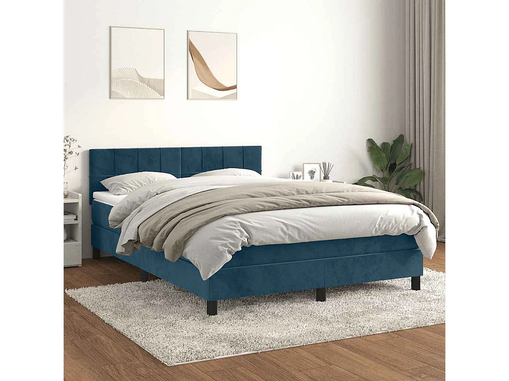 Sommier à lattes de lit et matelas Bleu foncé 140x200cm Velours