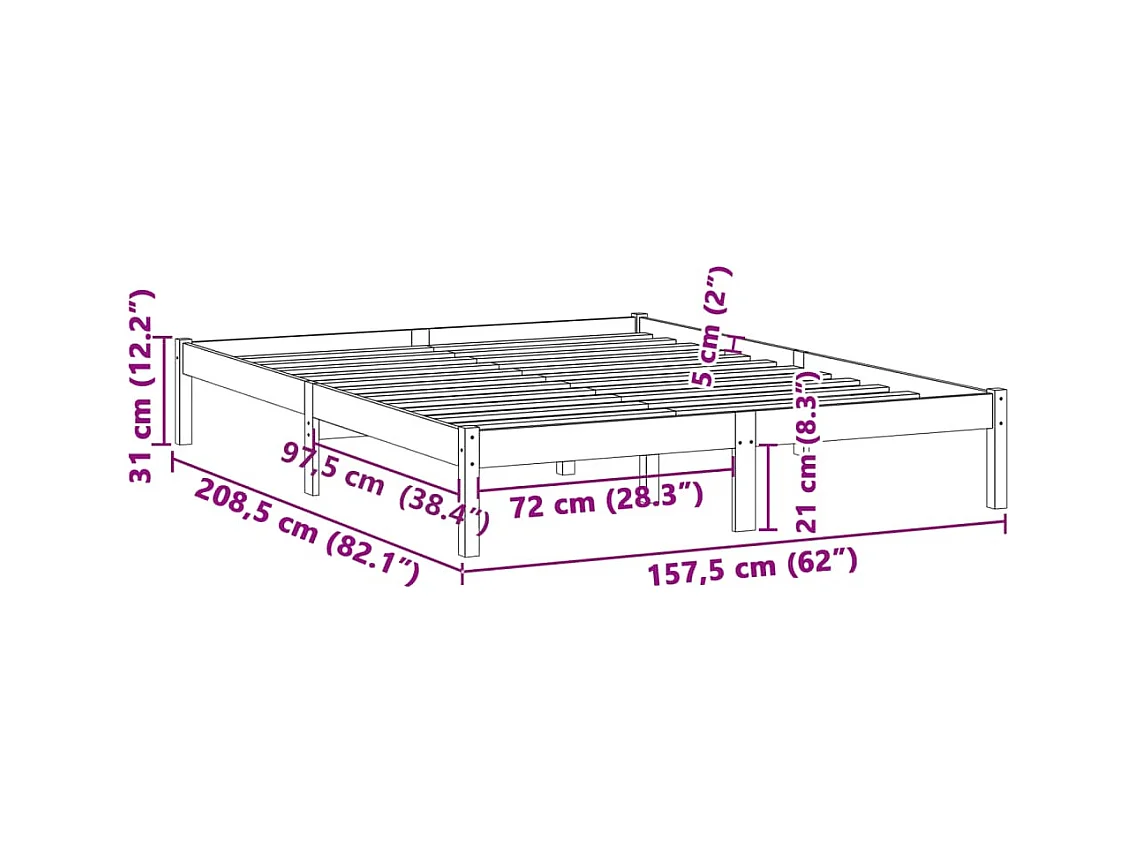 Cadre de lit sans matelas 152x203 cm bois massif de pin