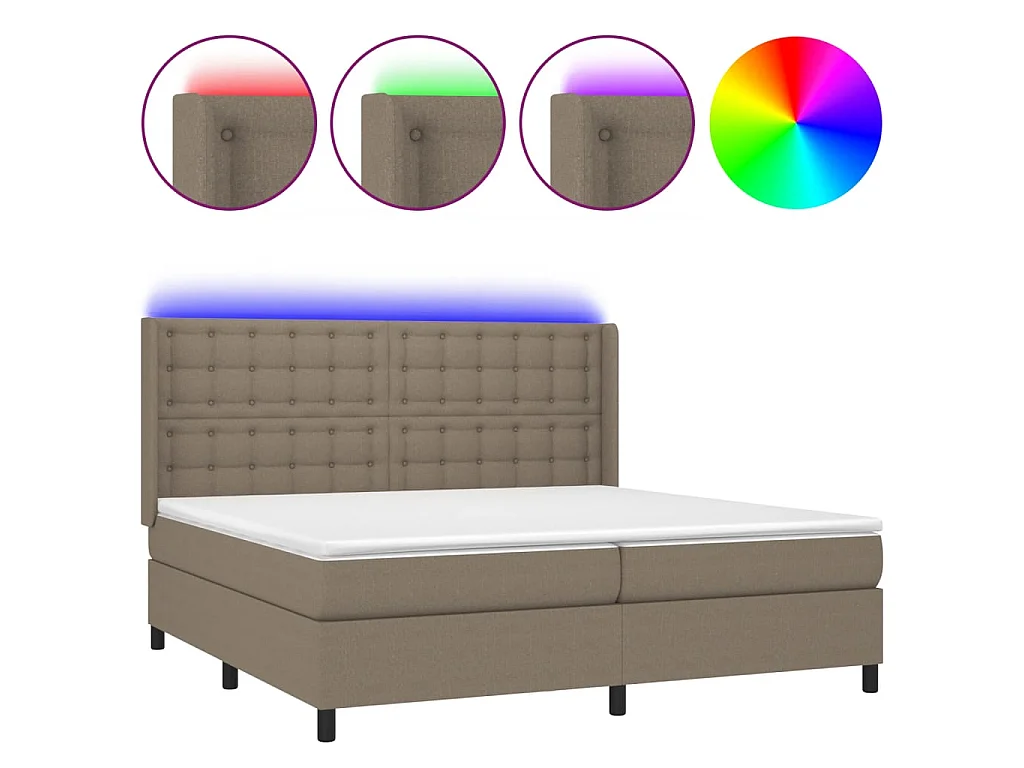 Cama box spring colchão/LED 200x200cm tecido cinza-acastanhado