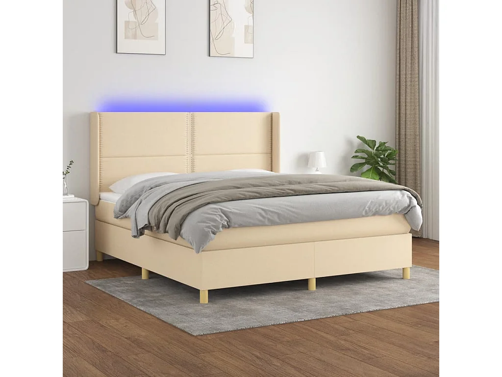 Boxspring met matras en LED stof crèmekleurig 180x200 cm
