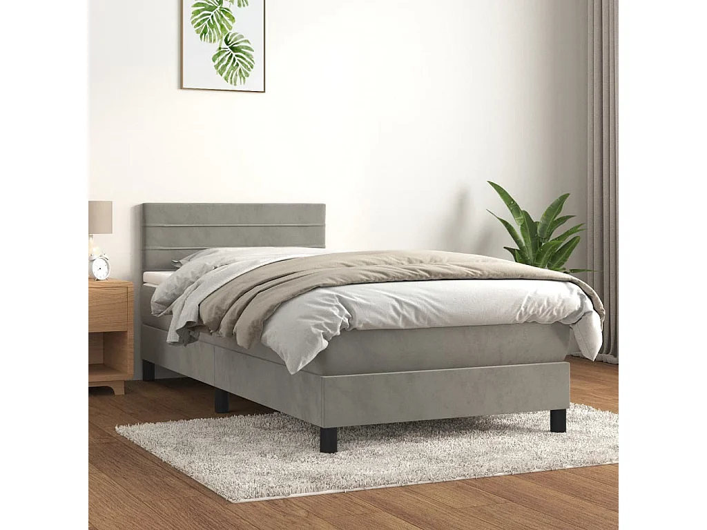 Boxspring met matras fluweel lichtgrijs 90x190 cm
