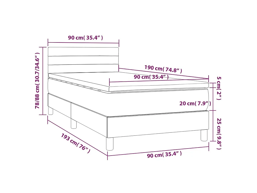 Boxspring met matras fluweel lichtgrijs 90x190 cm
