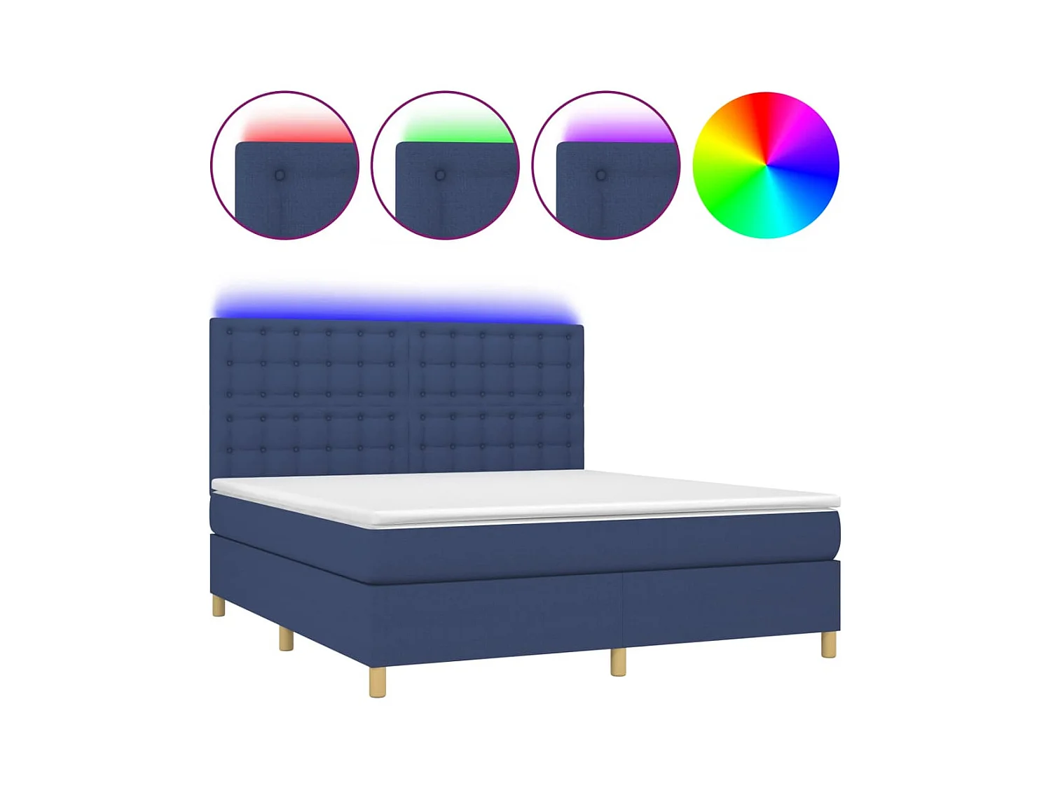 Cama box spring c/ colchão e LED 180x200 cm tecido azul