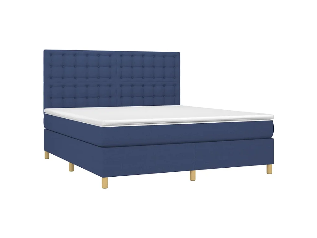 Sommier à lattes de lit et matelas et LED Bleu 180x200 cm Tissu