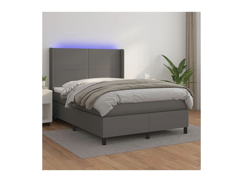 Sommier à lattes de lit matelas LED Gris 140x190cm Similicuir
