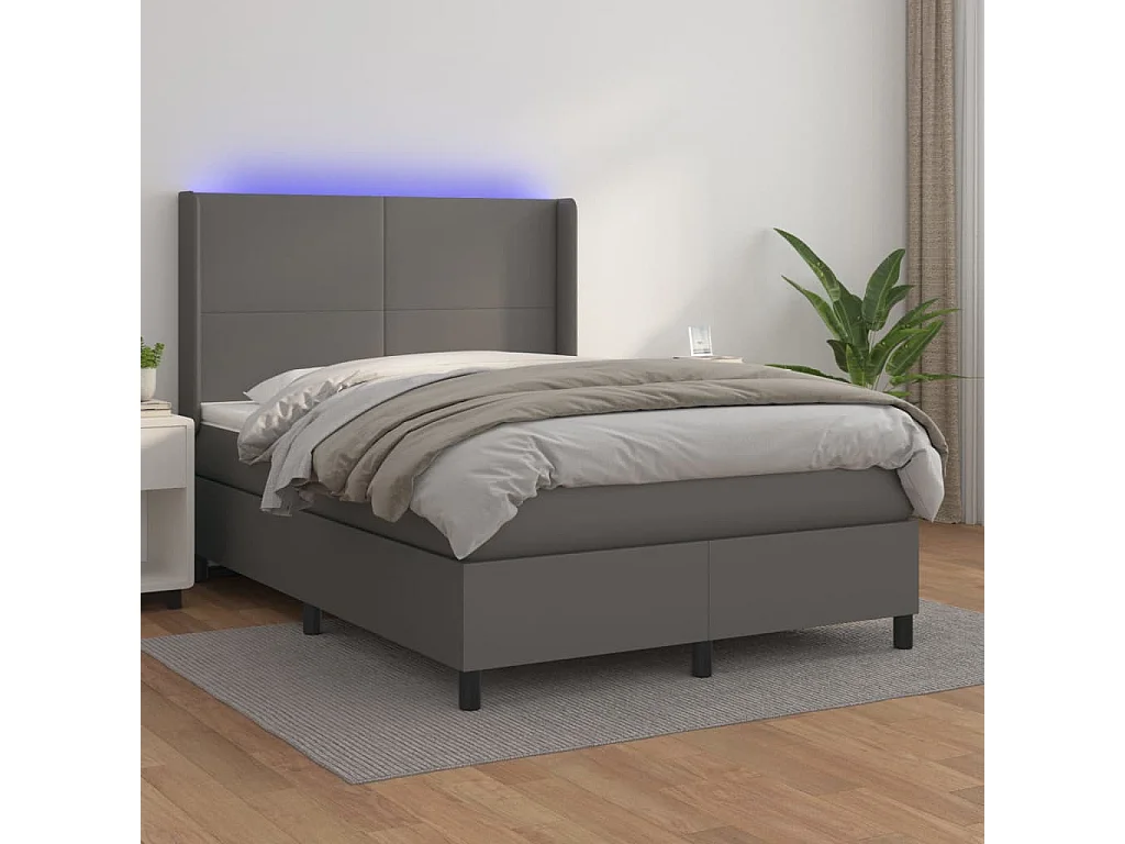 Sommier à lattes de lit matelas LED Gris 140x190cm Similicuir