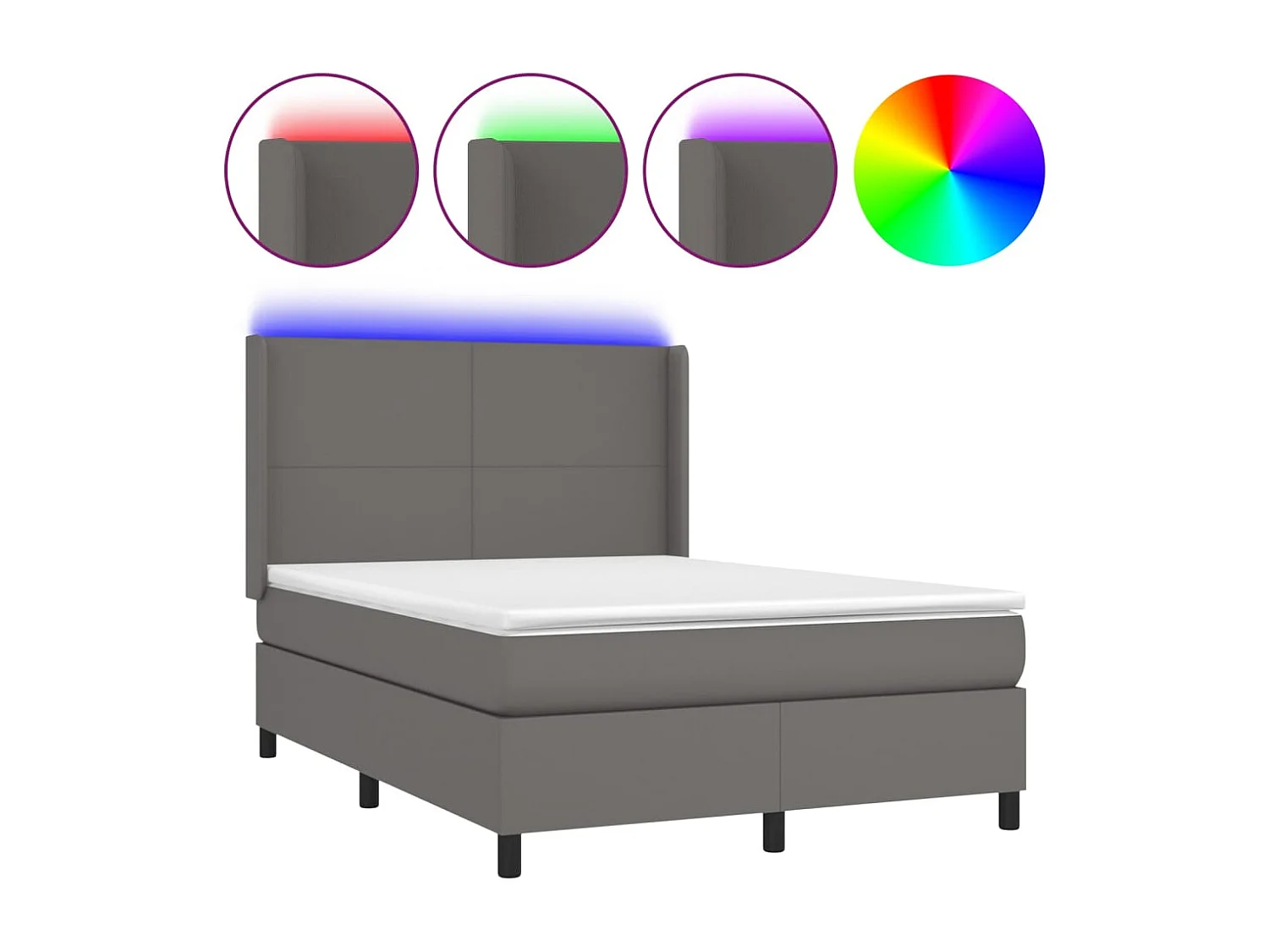 Sommier à lattes de lit matelas LED Gris 140x190cm Similicuir