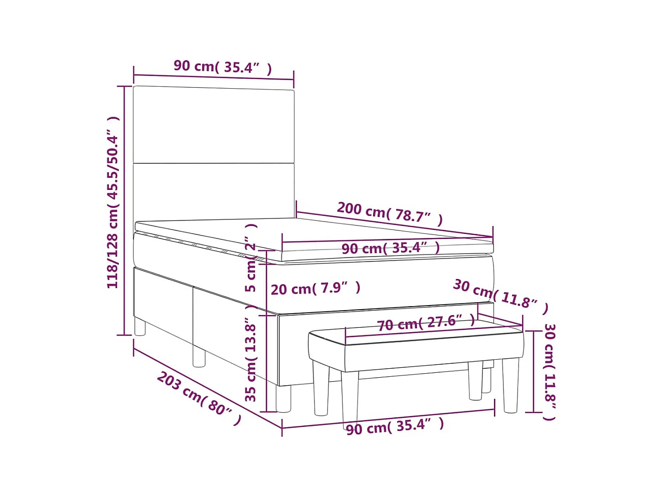 Sommier à lattes de lit avec matelas Taupe 90x200 cm Tissu