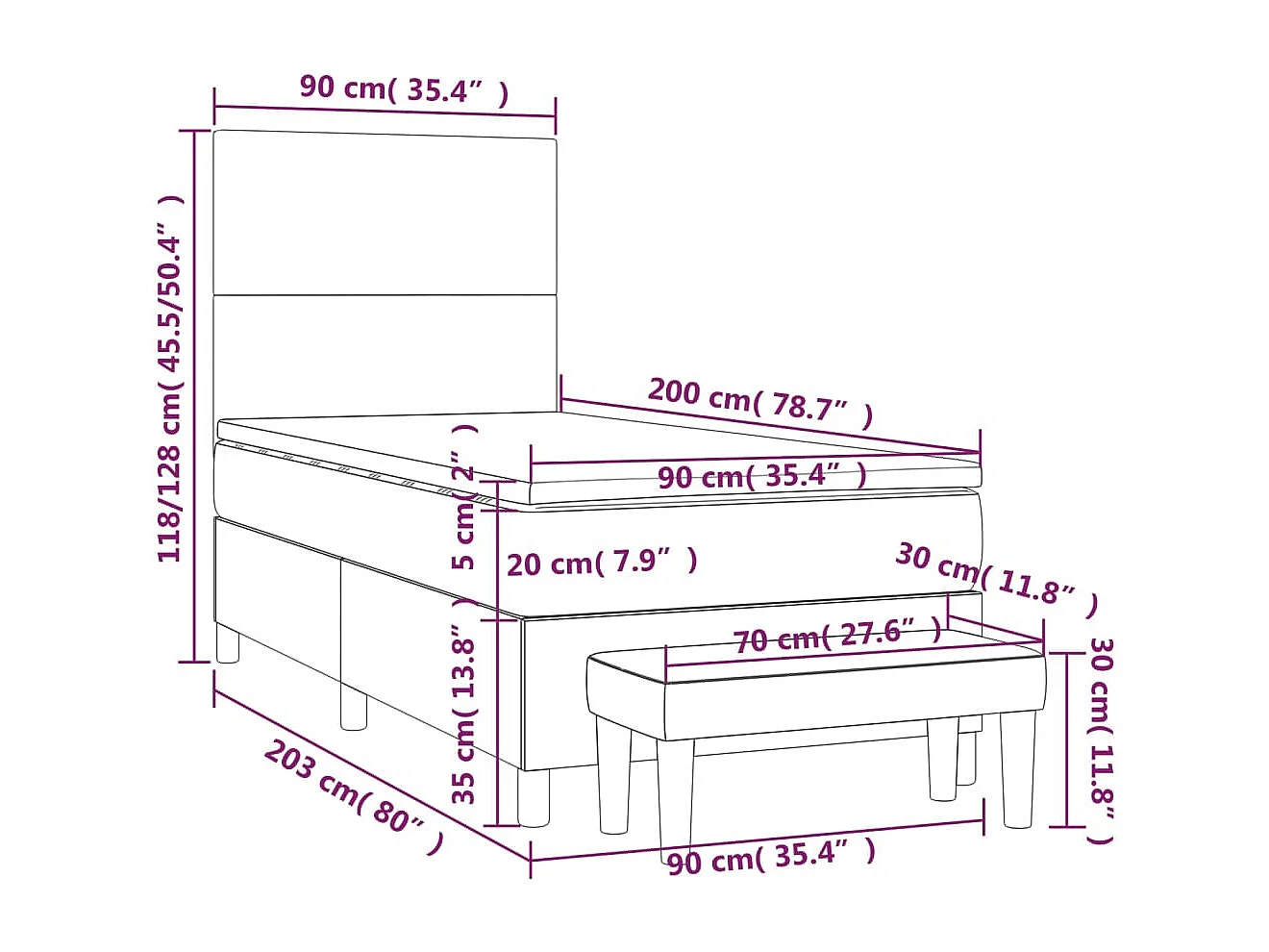 Sommier à lattes de lit avec matelas Taupe 90x200 cm Tissu