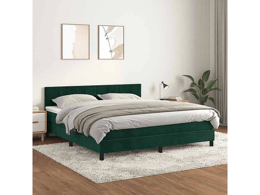 Cama box spring con colchón terciopelo verde oscuro 160x200 cm