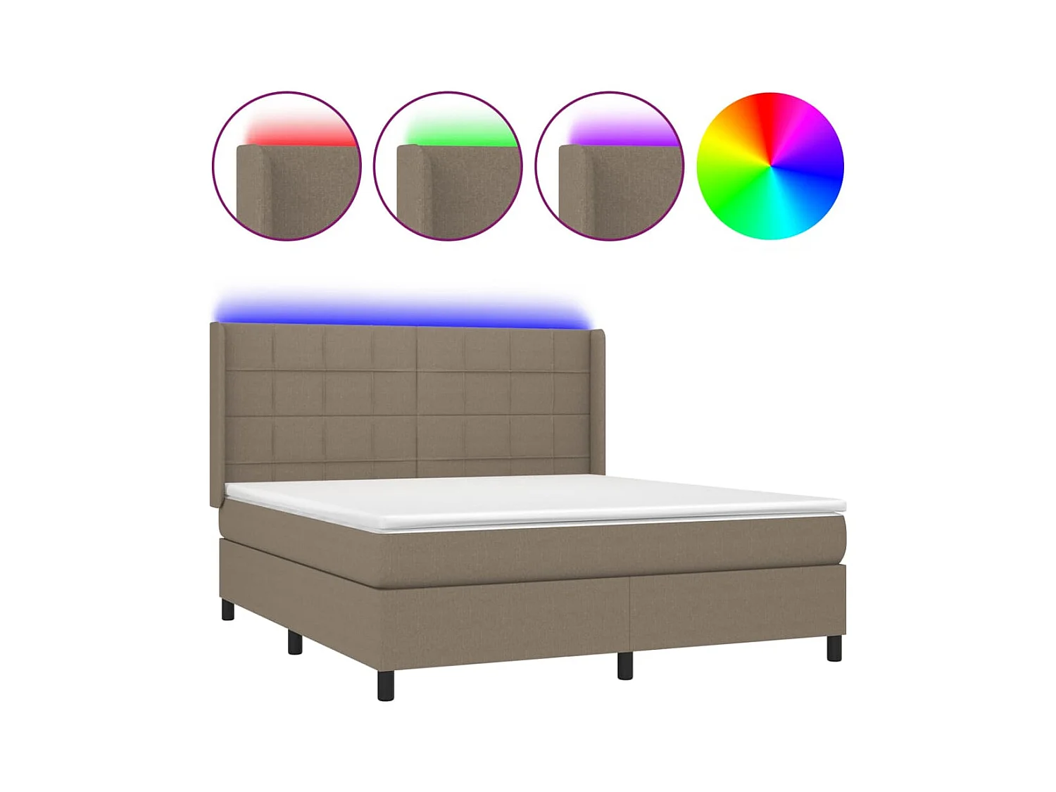 Cama box spring colchón y luces LED tela gris taupe 160x200 cm