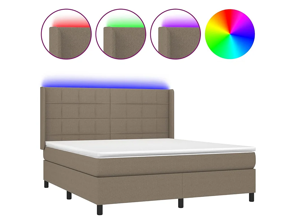 Cama box spring colchón y luces LED tela gris taupe 160x200 cm
