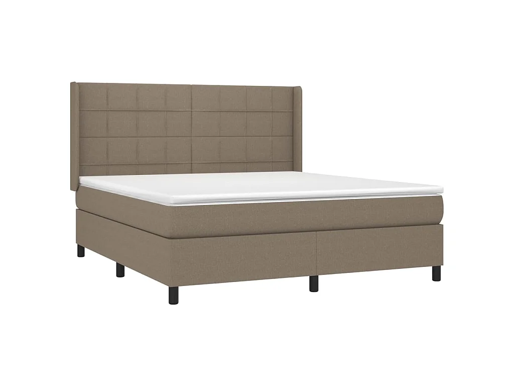 Cama box spring colchón y luces LED tela gris taupe 160x200 cm
