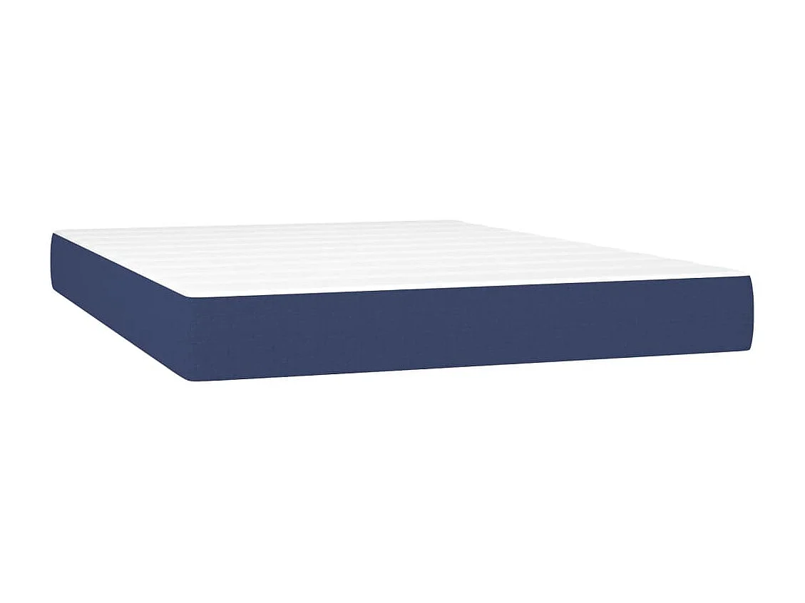 Cama box spring colchón y luces LED tela azul 140x190 cm