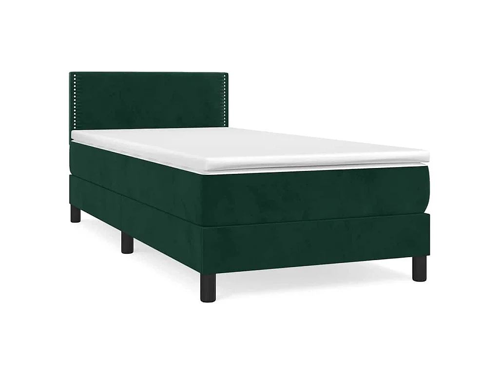 Cama box spring con colchón terciopelo verde oscuro 100x200 cm