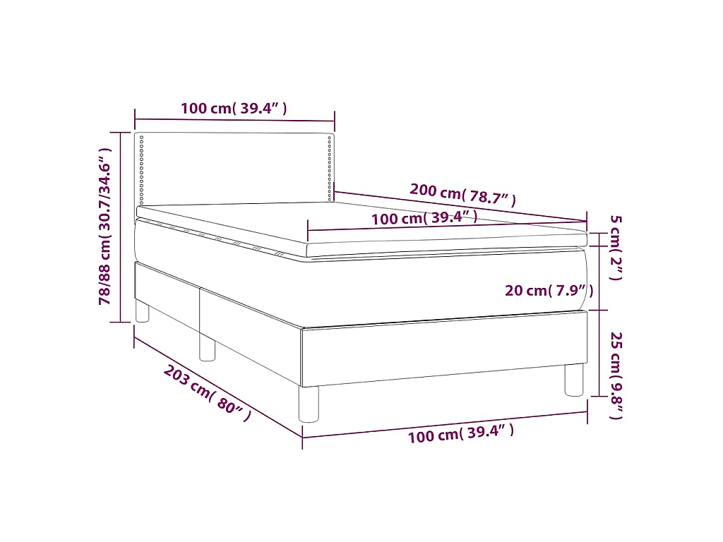 Cama box spring con colchón terciopelo verde oscuro 100x200 cm