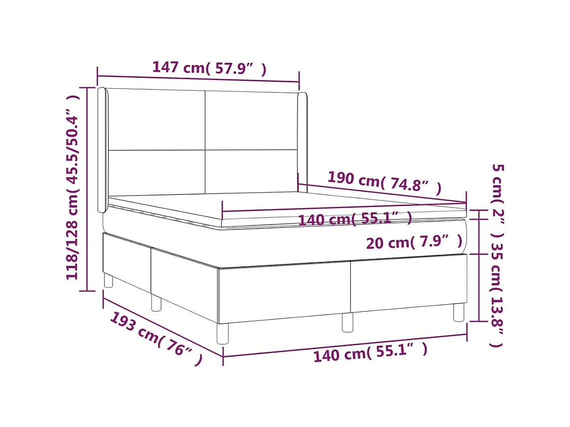 Sommier à lattes de lit avec matelas Noir 140x190 cm Tissu