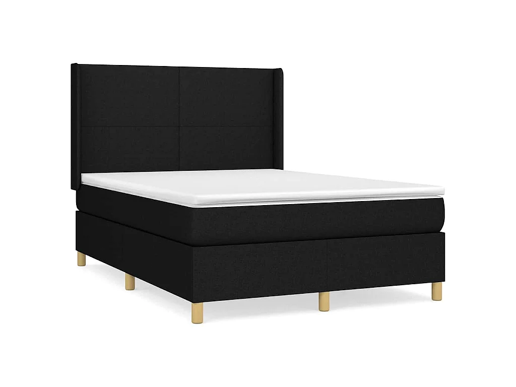 Sommier à lattes de lit avec matelas Noir 140x190 cm Tissu