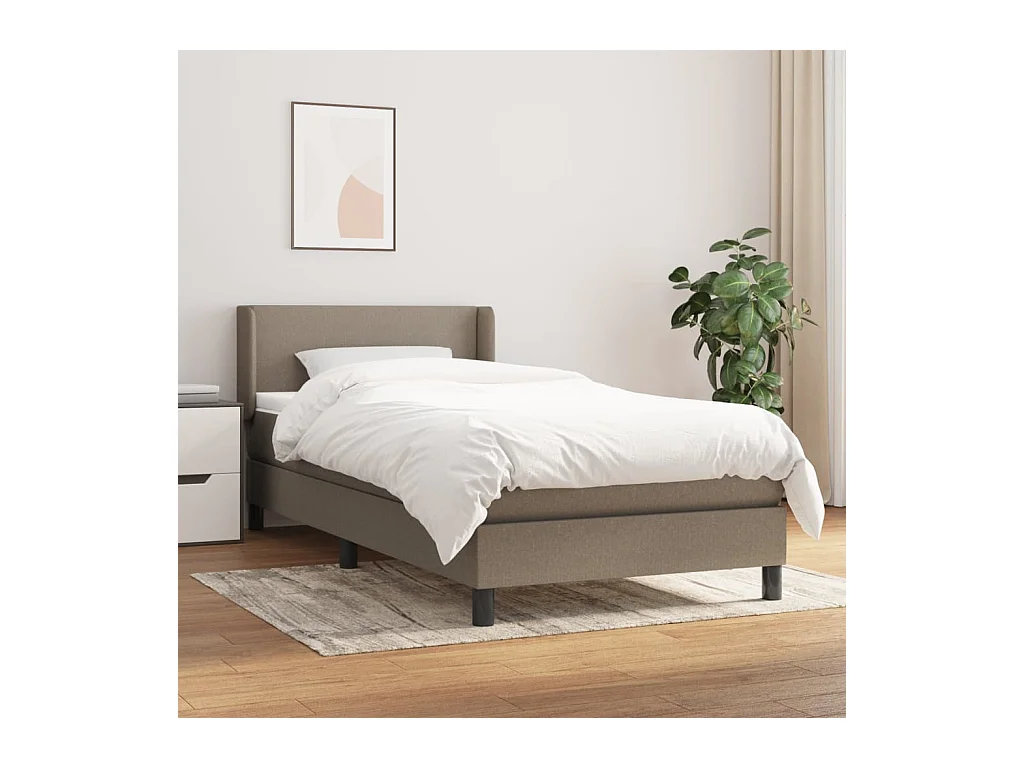 Cama box spring con colchón tela gris taupe 90x200 cm