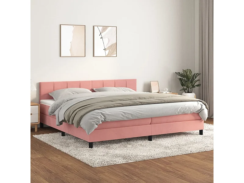 Cama box spring con colchón terciopelo rosa 200x200 cm